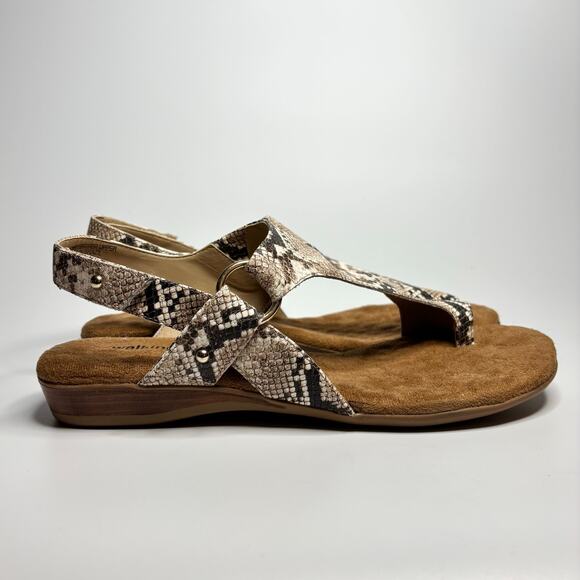 Walking Cradles Natalia Ankle Strap Leather Sandals in Brown/Bone Snake (Wide) - Picture 1 of 9